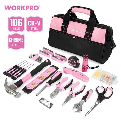 워크프로 가정용 공구세트 DIY 핑크 집수리 집들이 선물 키트 106종 WP206801 - 상세 이미지 3