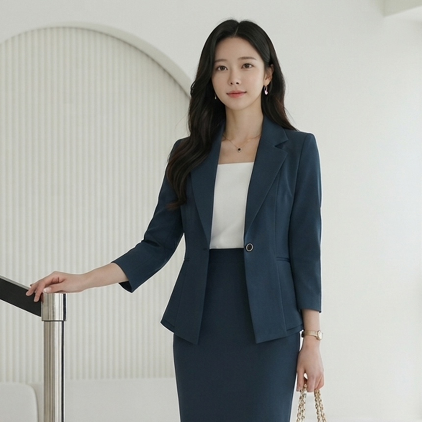 여성 7부 페플럼 스판 정장자켓 깔끔한 테일러드 싱글 원버튼 재킷 유니폼 77가능