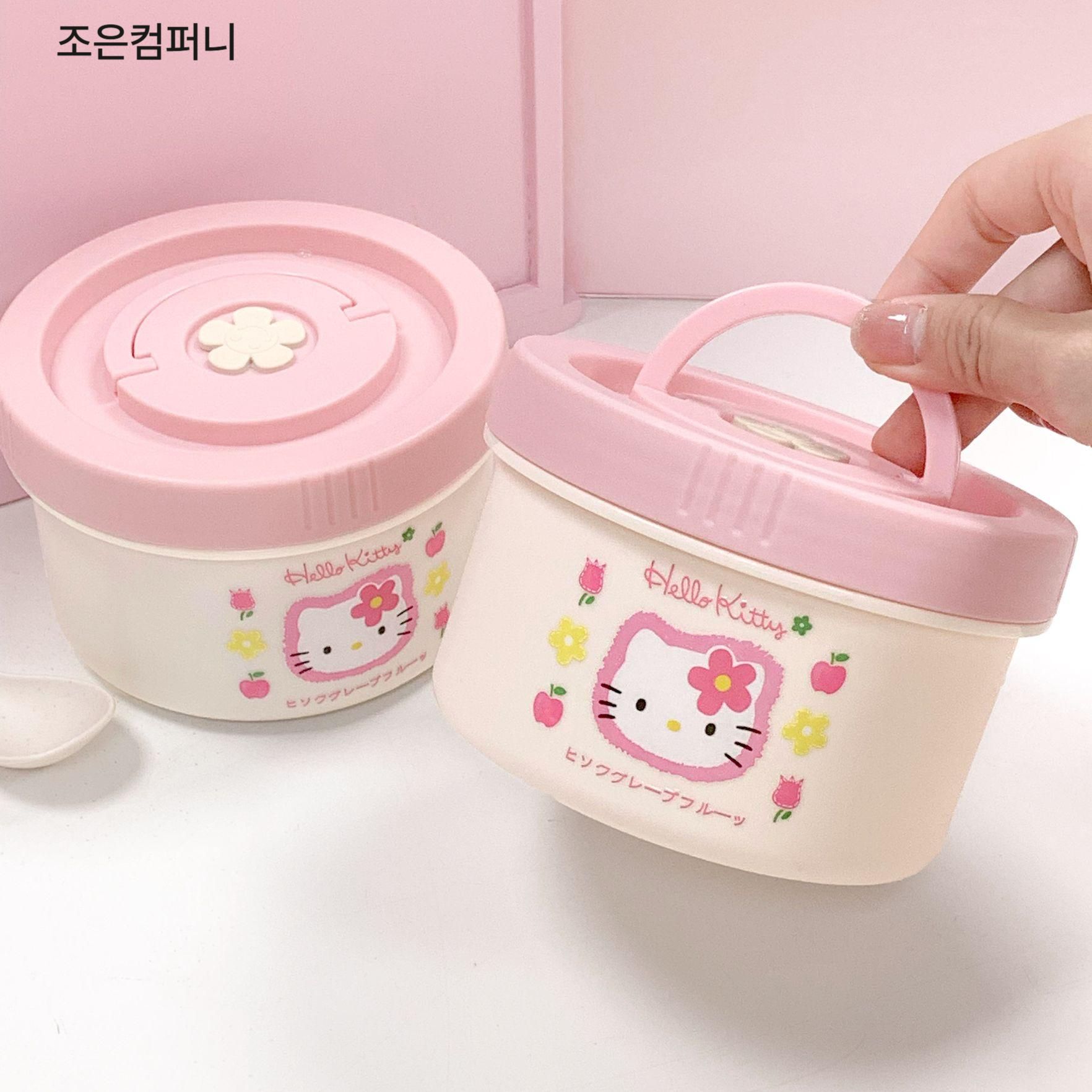 헬로키티 도시락통 밀폐형 직장인 학생 피크닉 야외 휴대용 테이크아웃 도시락 박스 플라워 600ml - 상품 이미지