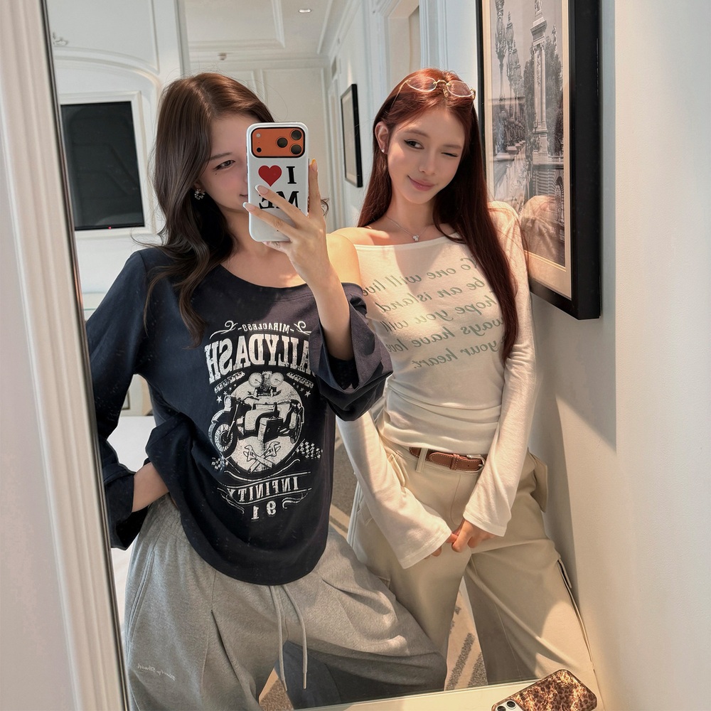 텐셀 울 루즈핏 오프숄더 슬림 긴팔 티셔츠 2style - 상품 이미지