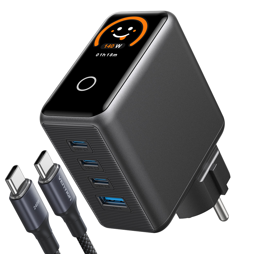 벤션 DASH Pro 140W GaN 디스플레이 PD PPS 고속충전기 그레이 - 상품 이미지