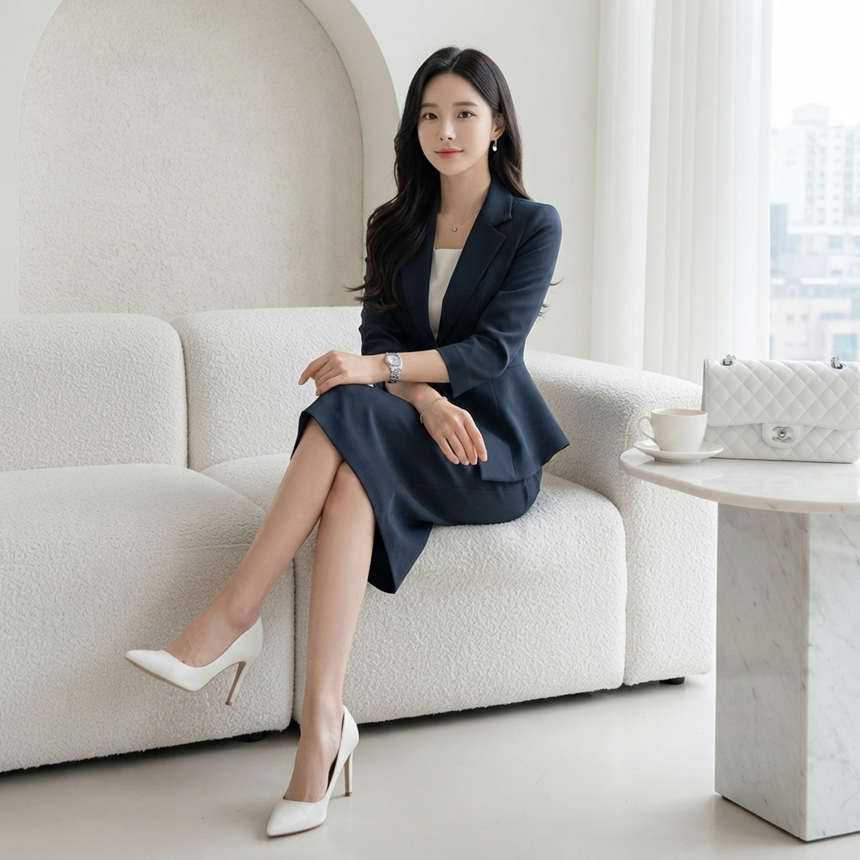 여성 스판 정장치마 베이직 하이웨스트 H라인 미디 스커트 데일리 오피스룩 77가능