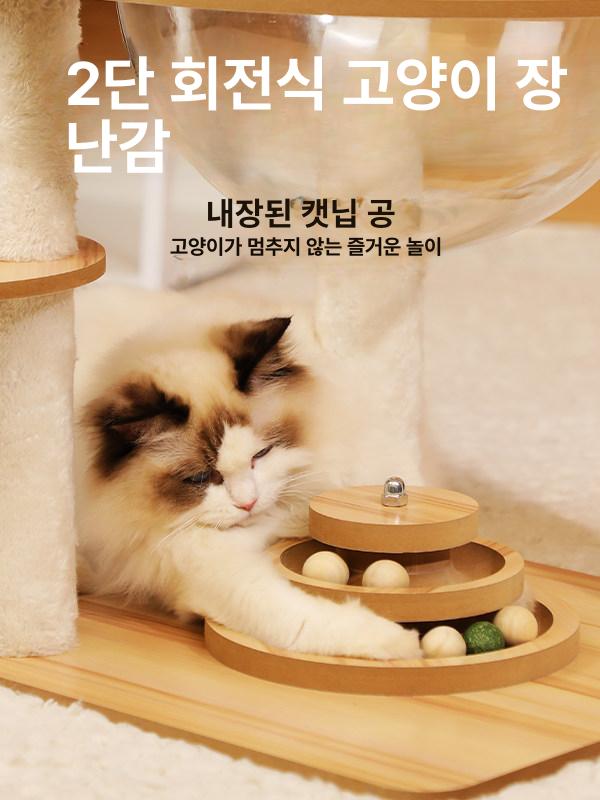 낮은 캣타워 소형 고양이 원목 미니 계단형 놀이터 노령묘 캣폴 벨벳기둥 - 상세 이미지 5