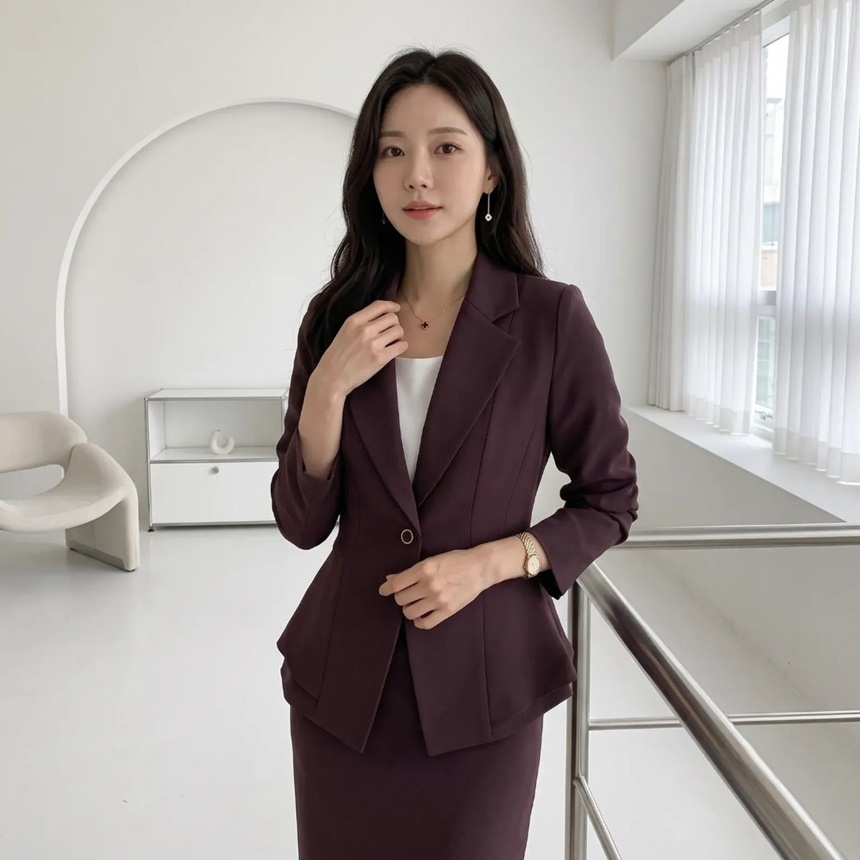 여성 7부 페플럼 스판 정장자켓 깔끔한 테일러드 싱글 원버튼 재킷 유니폼 77가능