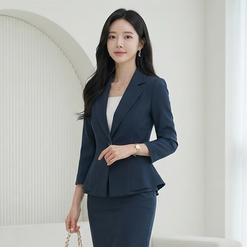 여성 7부 페플럼 스판 정장자켓 깔끔한 테일러드 싱글 원버튼 재킷 유니폼 77가능