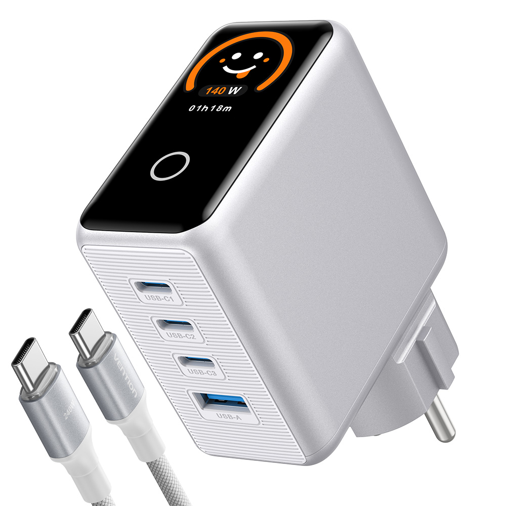 벤션 DASH Pro 140W GaN 디스플레이 PD PPS 고속충전기 실버 - 상품 이미지
