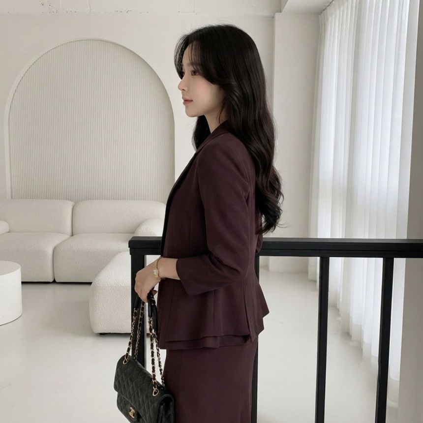 여성 7부 페플럼 스판 정장자켓 깔끔한 테일러드 싱글 원버튼 재킷 유니폼 77가능