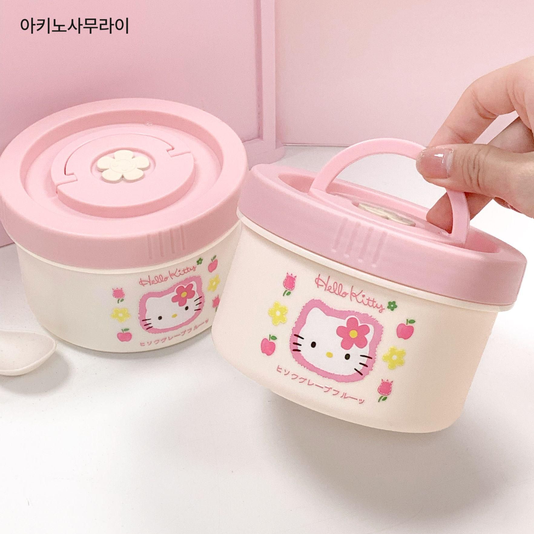 헬로키티 도시락통 밀폐형 직장인 학생 피크닉 야외 휴대용 테이크아웃 도시락 박스 플라워 600ml - 상품 이미지