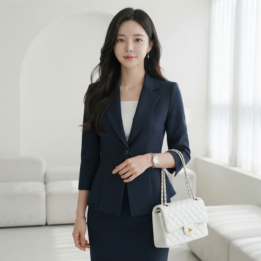 여성 7부 페플럼 스판 정장자켓 깔끔한 테일러드 싱글 원버튼 재킷 유니폼 77가능