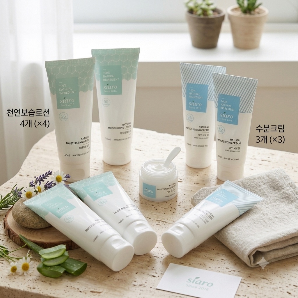 시아로 천연 모이스처라이저 보습로션 140ml 4개 수분크림 100ml 3개 비타민 - 상품 이미지