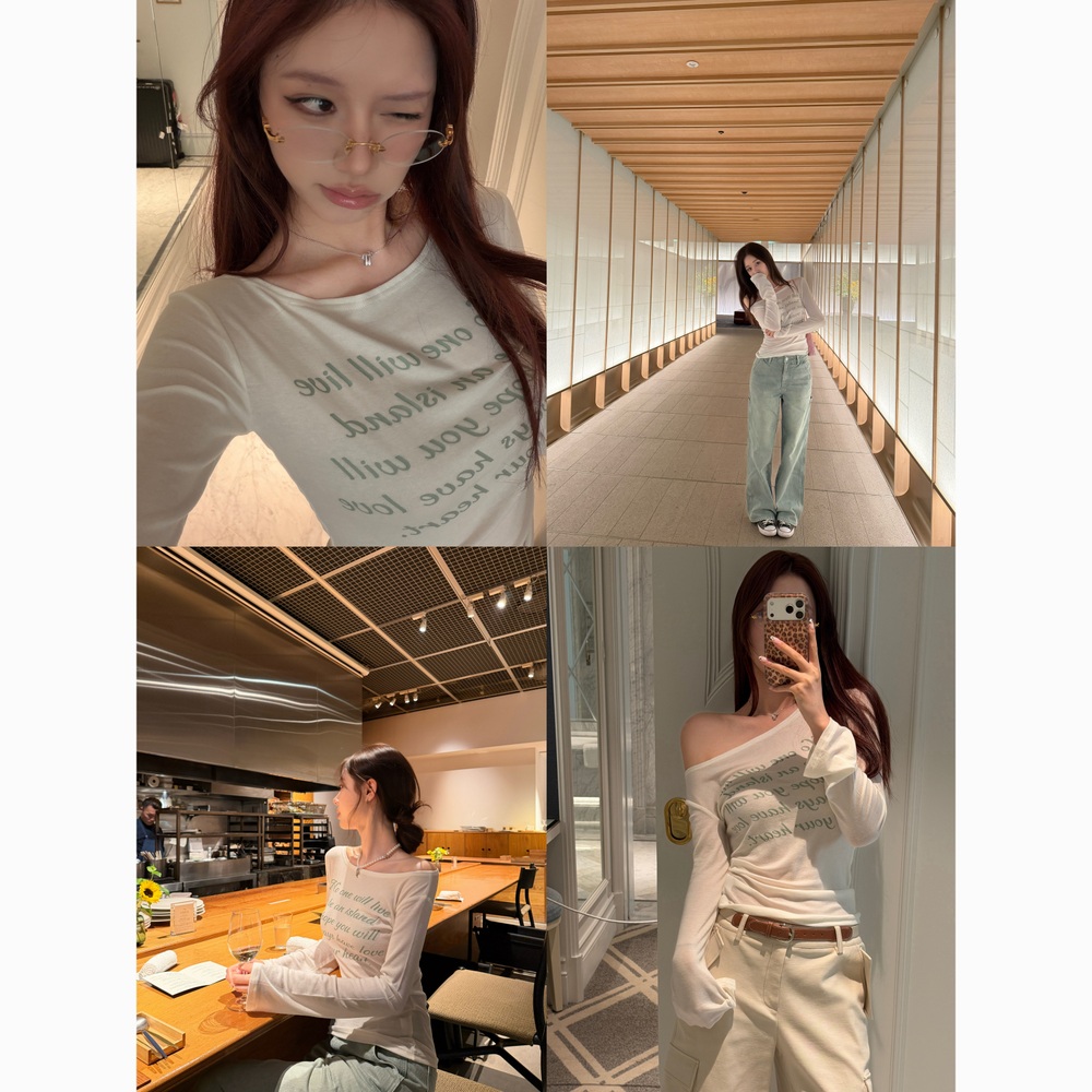 텐셀 울 루즈핏 오프숄더 슬림 긴팔 티셔츠 2style - 상세 이미지 4