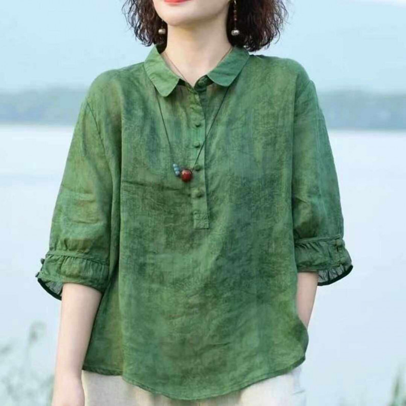 여성 중년여성 모시블라우스 젊은 엄마옷 여름 브이넥 린넨 할머니 50대 루즈핏 핑크 XL - 상세 이미지 3
