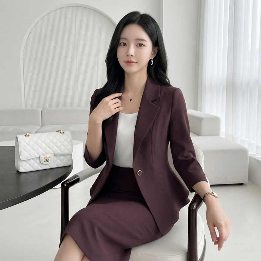 여성 7부 페플럼 스판 정장자켓 깔끔한 테일러드 싱글 원버튼 재킷 유니폼 77가능