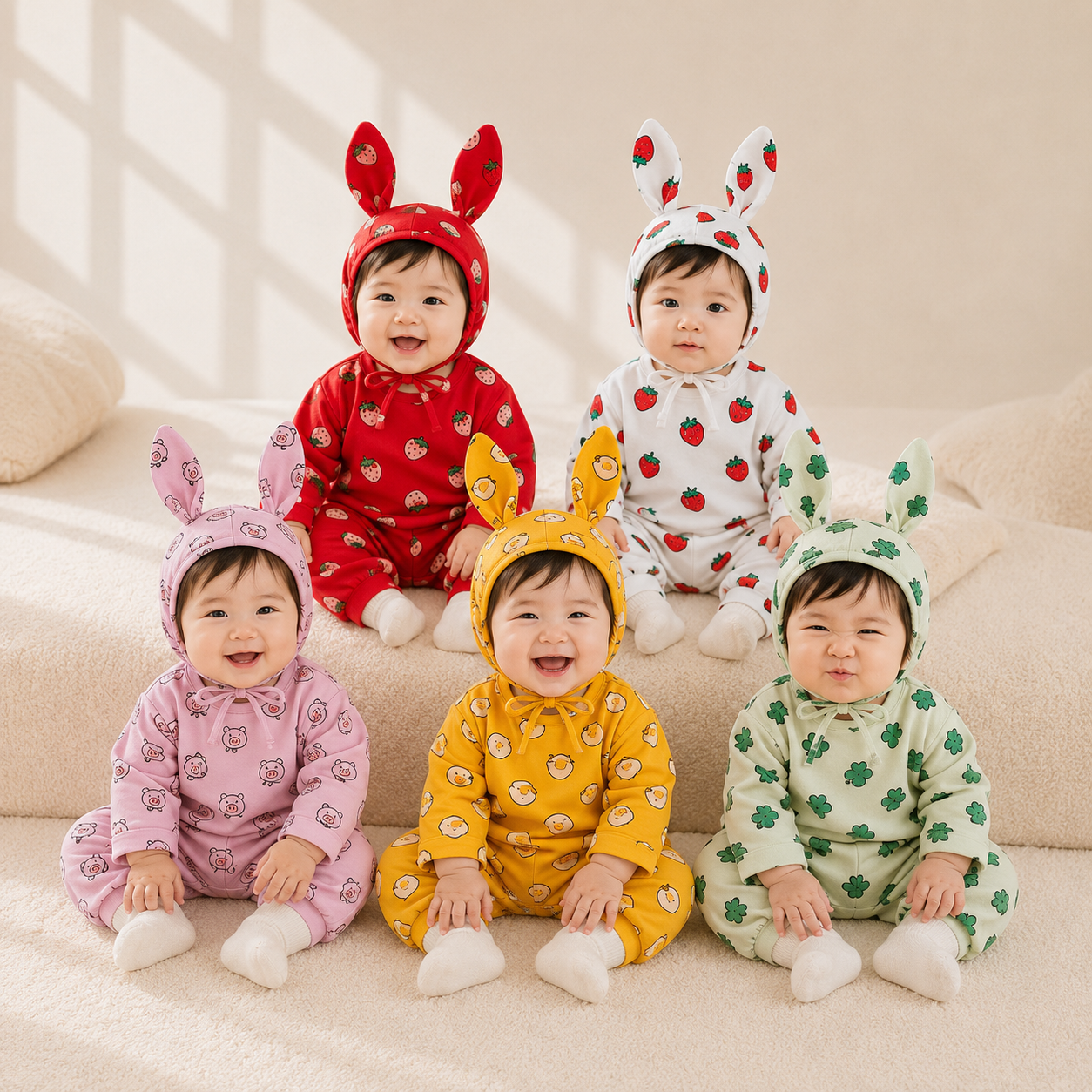 아기 바디슈트 리틀 아기옷 가을 전신수트 동물 보넷세트 면 모달