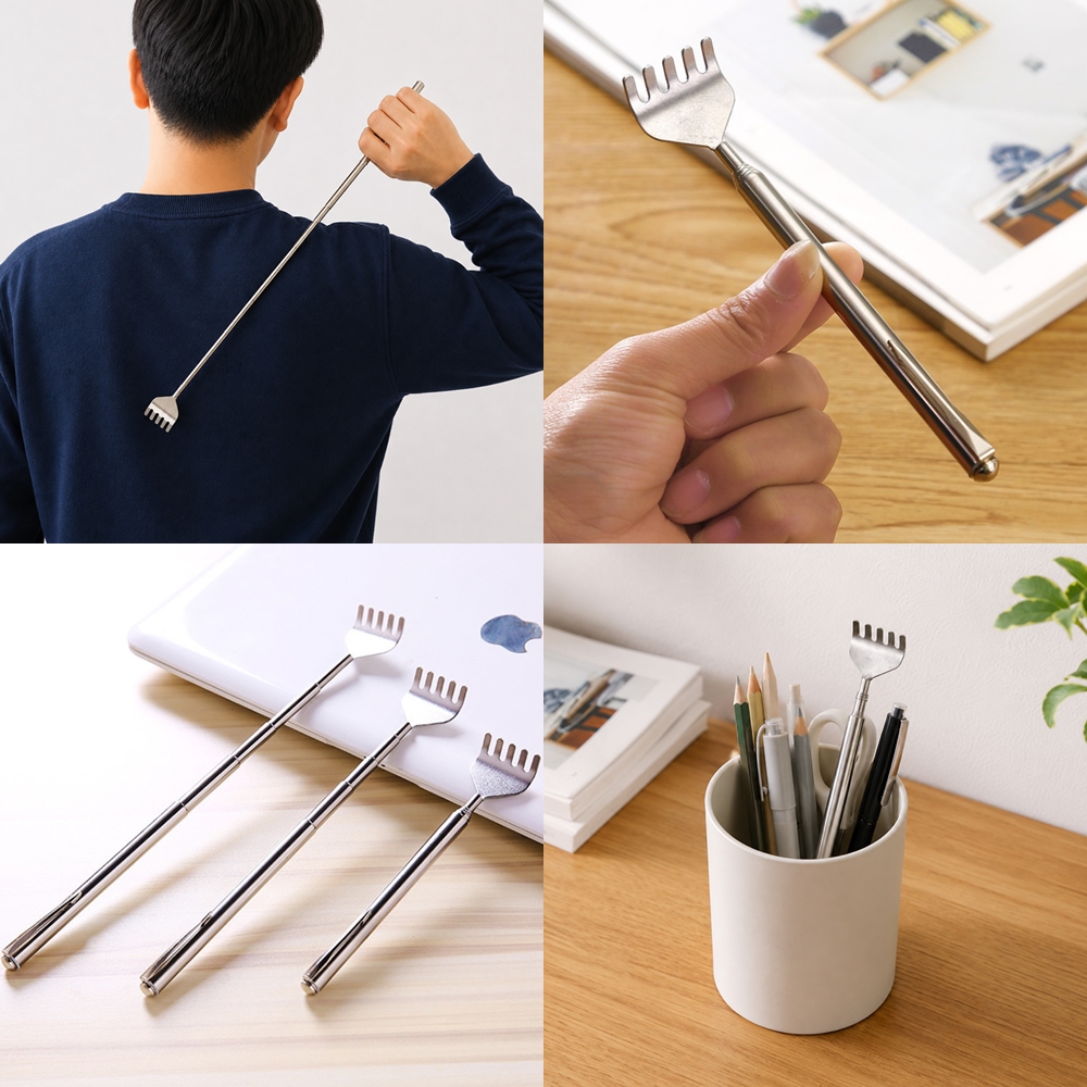 5단 휴대용 접이식 길이조절 등긁개 효자손 미니 안테나 스텐 클립형 - 상품 이미지