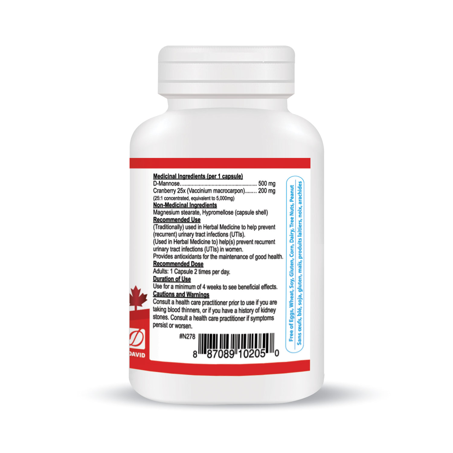 뉴트리돔 여성용 만노즈 디만노스 500mg 고농축 크랜베리 5000mg 60캡슐, 1개 - 상세 이미지 5