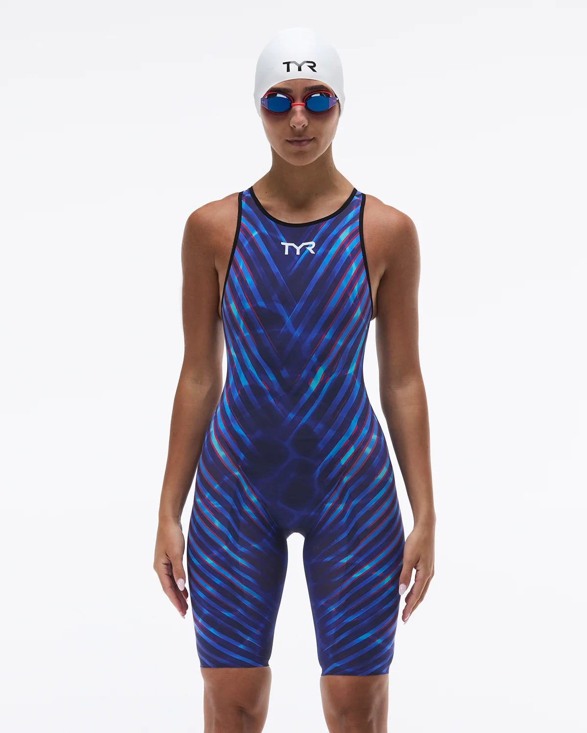 TYR x Katie Ledecky Venzo Open Back Suit Navy/Red, 26 - 상품 이미지