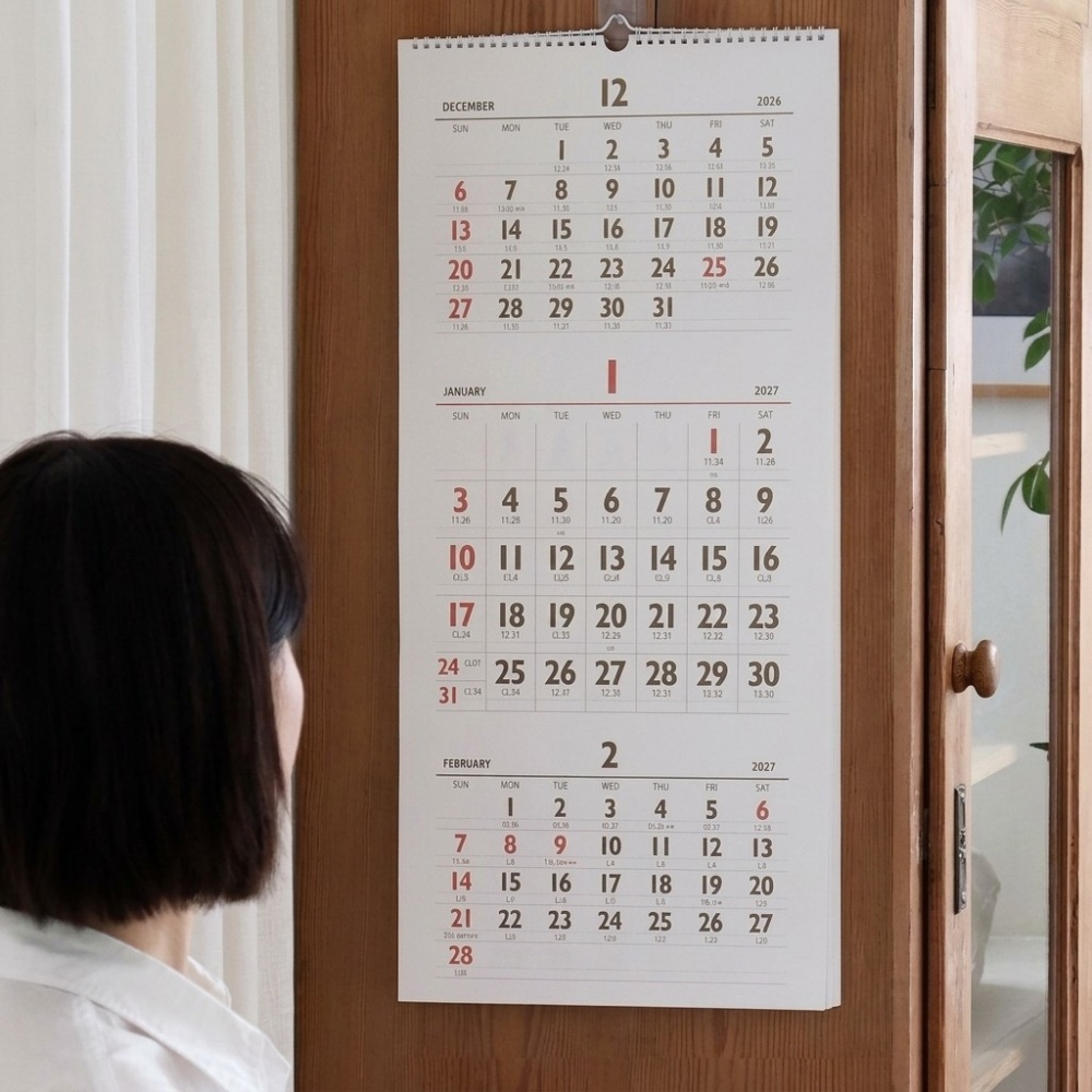 2027 루나 레트로 3단 음력 벽걸이 달력 27년 3개월 절기 캘린더 - 상품 이미지