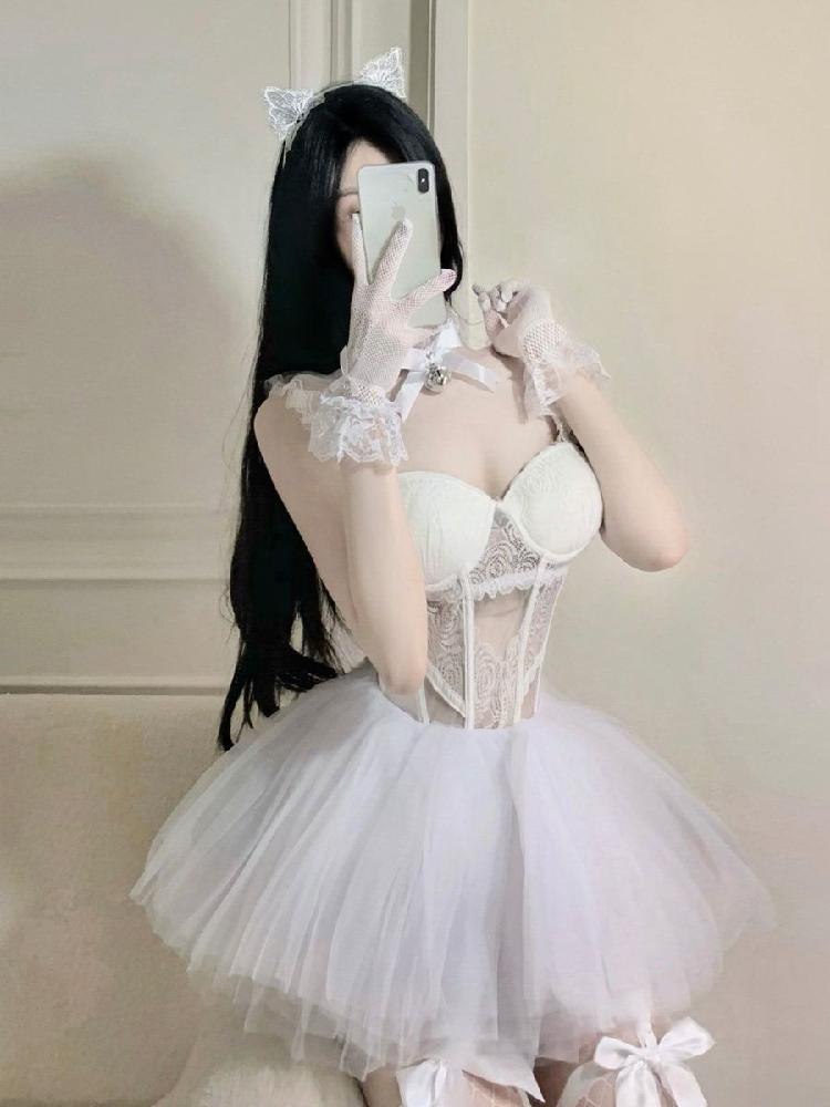 할로윈 코스튬 여성 메이드 의상 캣우먼 섹시 코스프레 블랙 4종 세트 + 칼라 + 장갑 + 머리띠 S - 상세 이미지 3