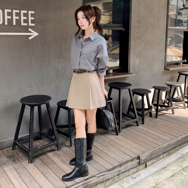 (국내제작) 사이드 플리츠 바지 안감 A라인 미니 스커트 sk7896 - 상품 이미지