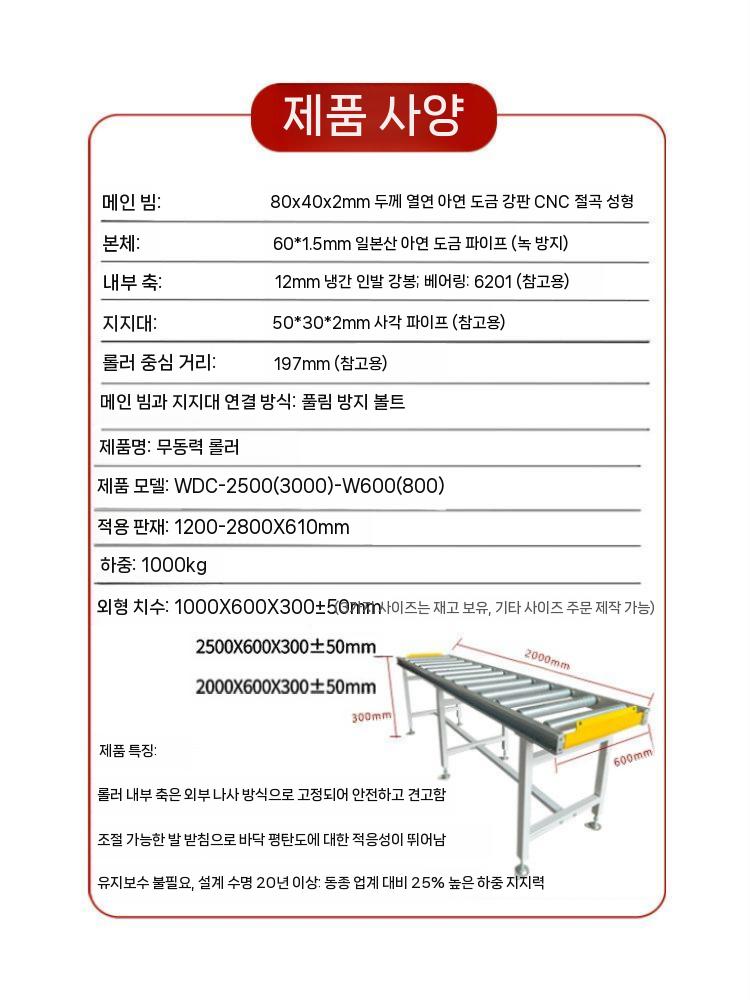 수동 컨베어롤러 물류롤러 창고 공장 운반 롤러 컨베이어 1.5 X 0.6 X 0.75m 이미지 6