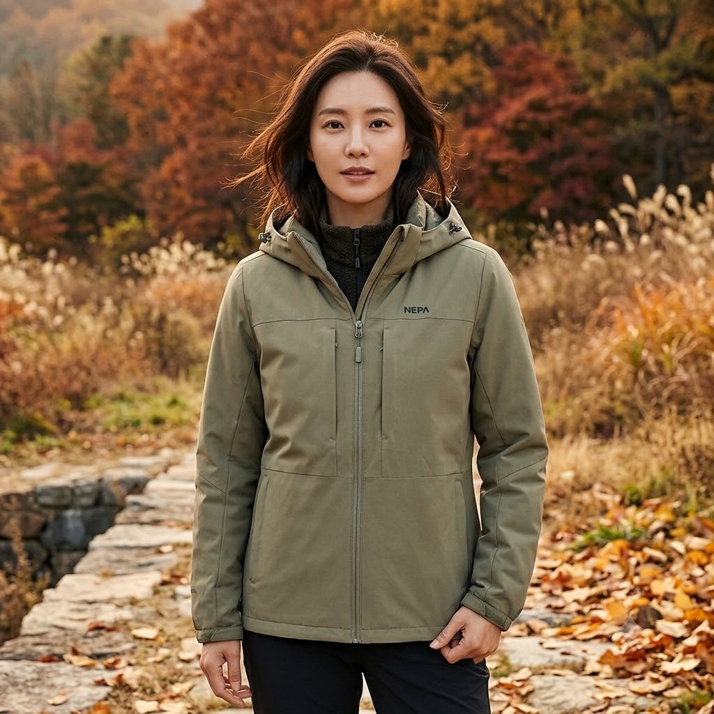 네파 가을 여성 초겨울 아웃도어룩 방수 고어텍스 3in1 구스다운 패딩 바람막이 자켓 - 상품 이미지