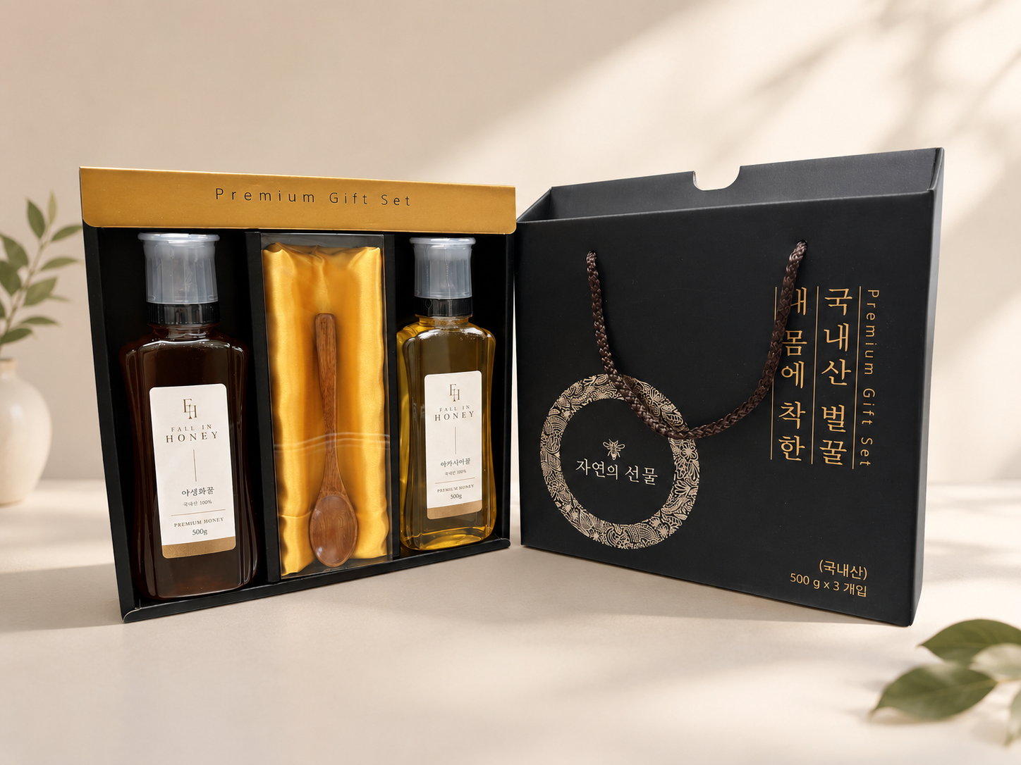 국산 아카시아꿀 500g 야생화꿀 500g 명절 선물세트 벌화분 - 상품 이미지
