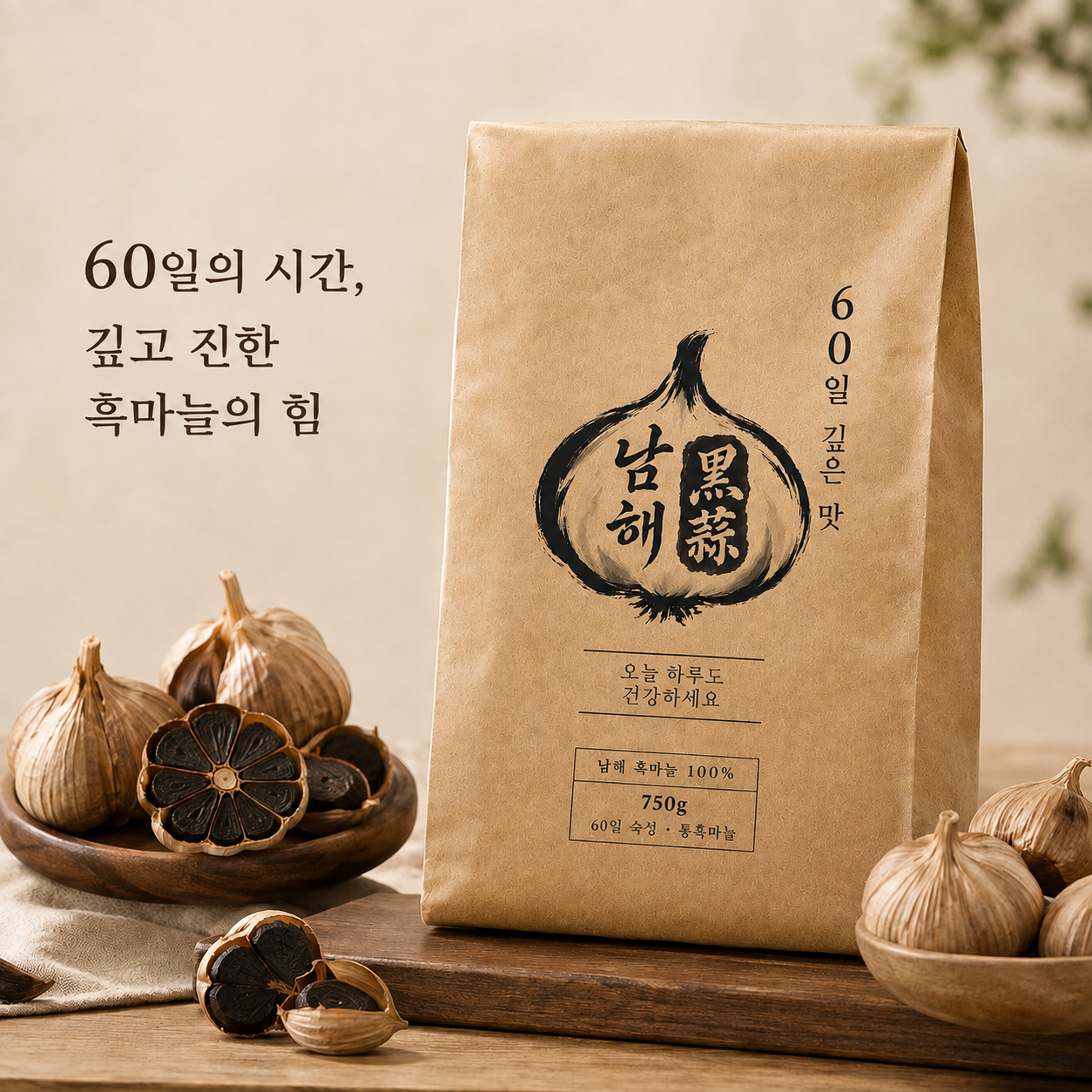 올해 수확 국내산[원산지:남해군]60일 숙성 마늘 남해바람 흑마늘 750g - 상품 이미지