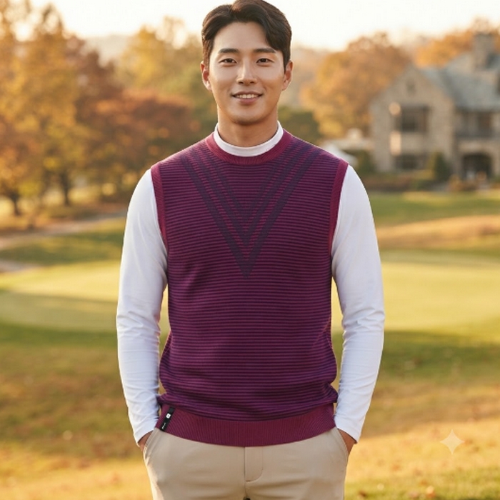 핑 골프 남성 가을 브이형 패턴 골프웨어 라운드 필드 니트 베스트 조끼 - 상품 이미지