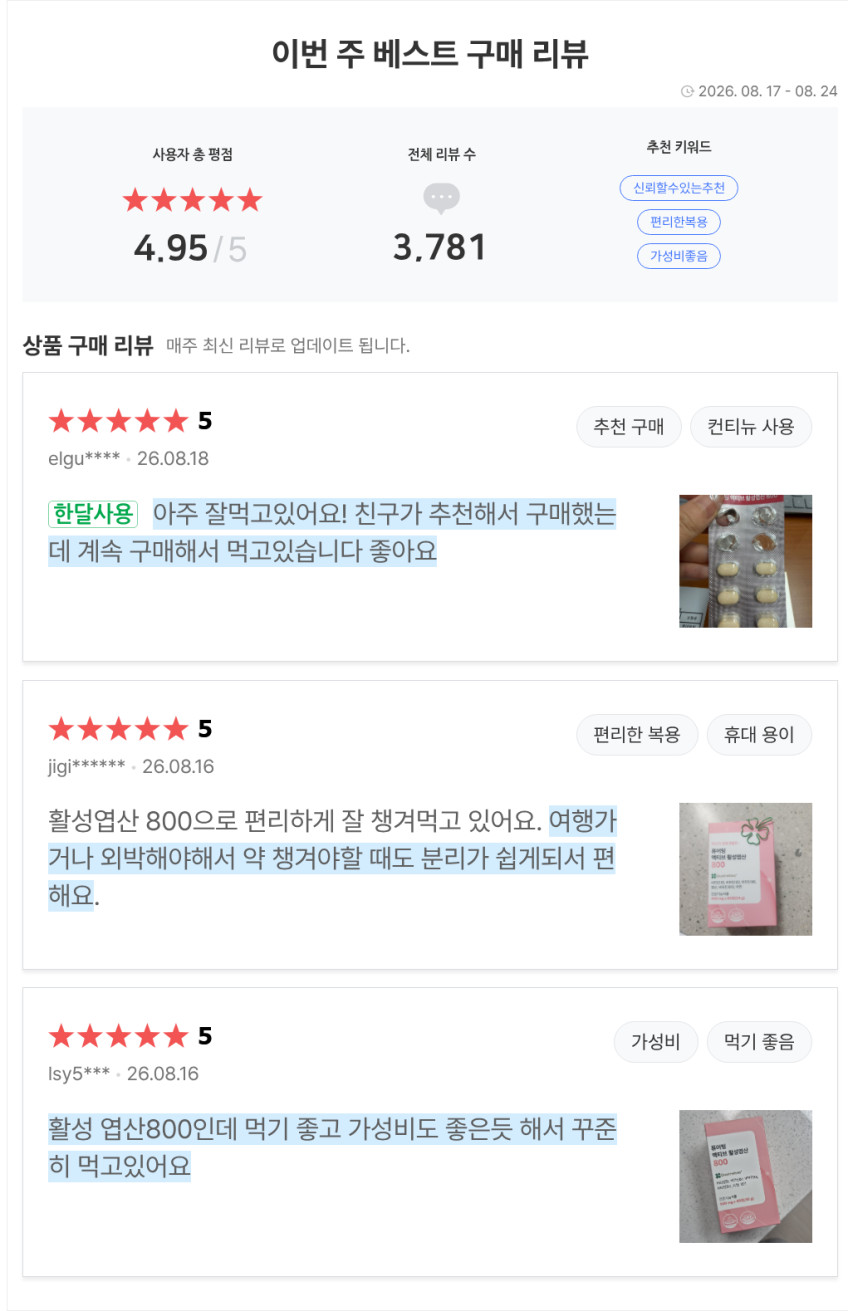 퓨어팅 활성엽산 800 임산부 활성형 엽산 임신준비 초기 영양제 4세대 60정, 4개 판매처 상세 정보 이미지 3