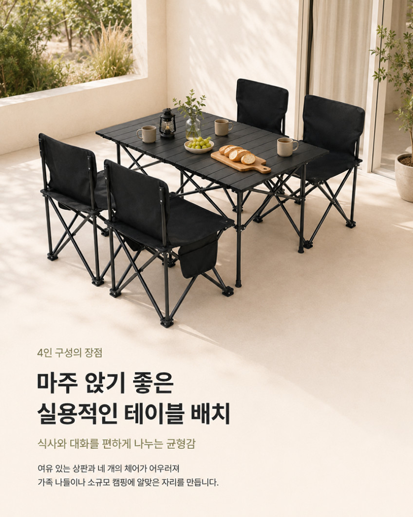 공간녹백 캠핑 테이블 세트 야외 4인용 접이식 의자 블랙 95cm 판매처 상세 정보 이미지 3