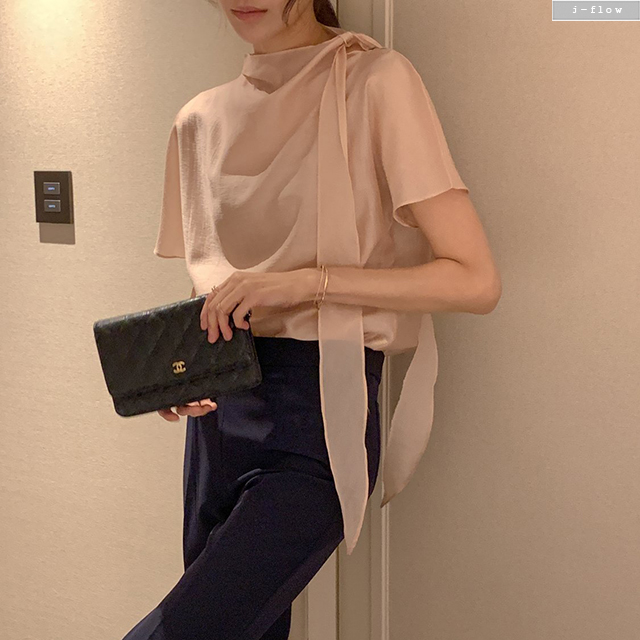 모누 반목 타이넥 드레이프 블라우스 3col 봄 여름 반팔 텐셀 매듭 하객룩 제이플로우 이미지 7