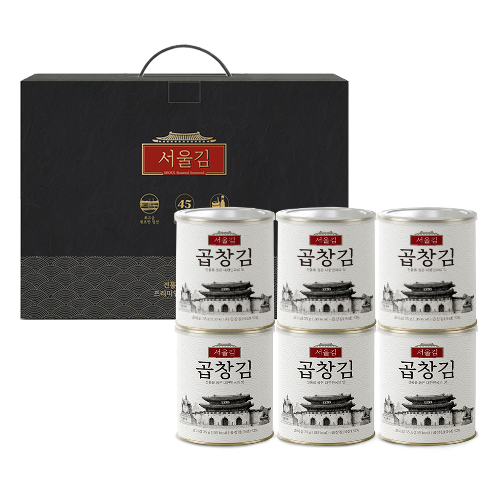 서울김 명품 곱창캔김 선물세트 / 대천 두번구운 맛있는 조미돌김 중앙맛김 35g, 6개 - 상품 이미지