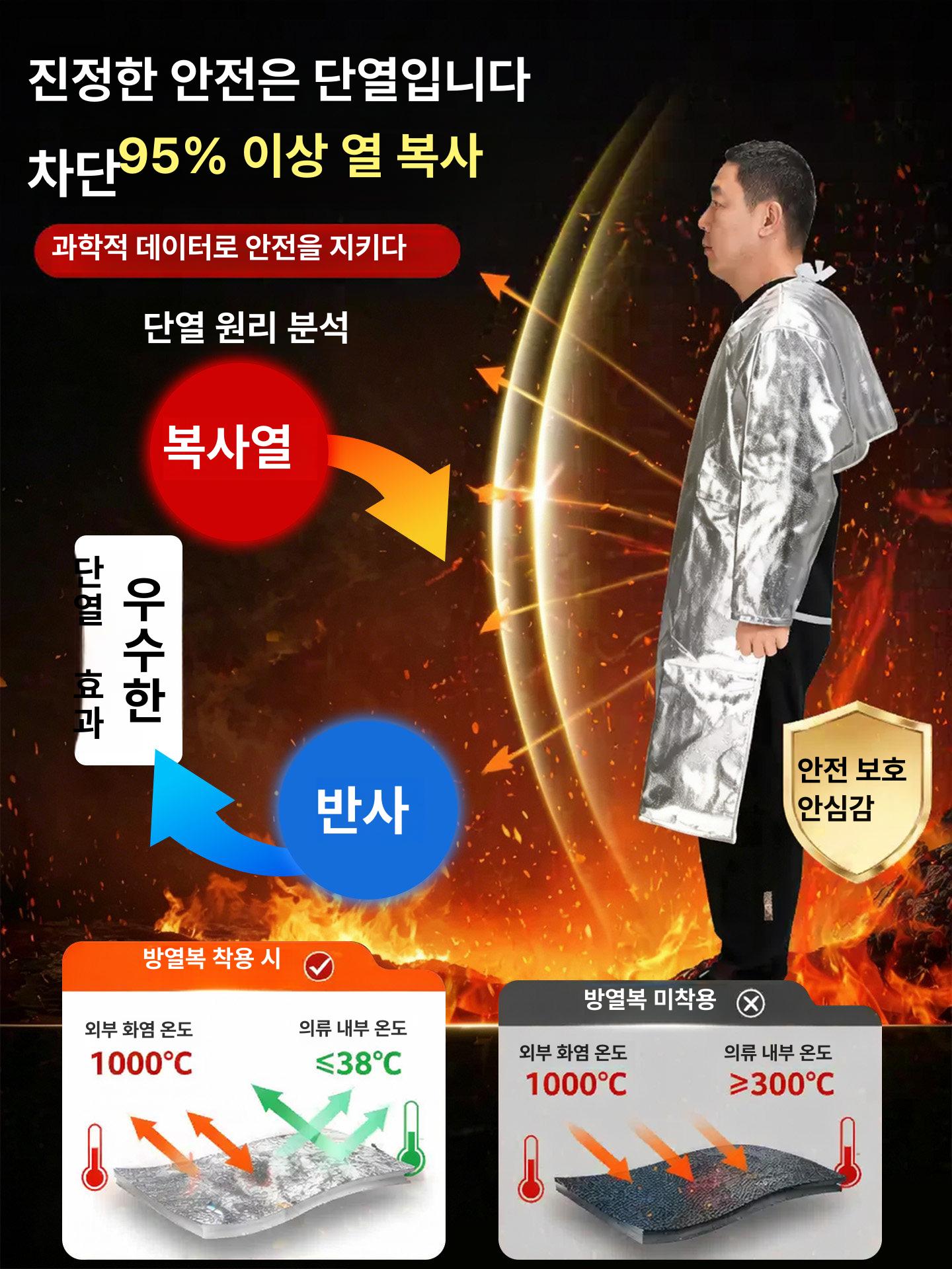 방화복 방염복 보호복 화재 산업용 안전 고온 보호 500 도 두꺼운 모자+상의+바지+장갑+발커버 프리사이즈 - 상세 이미지 4