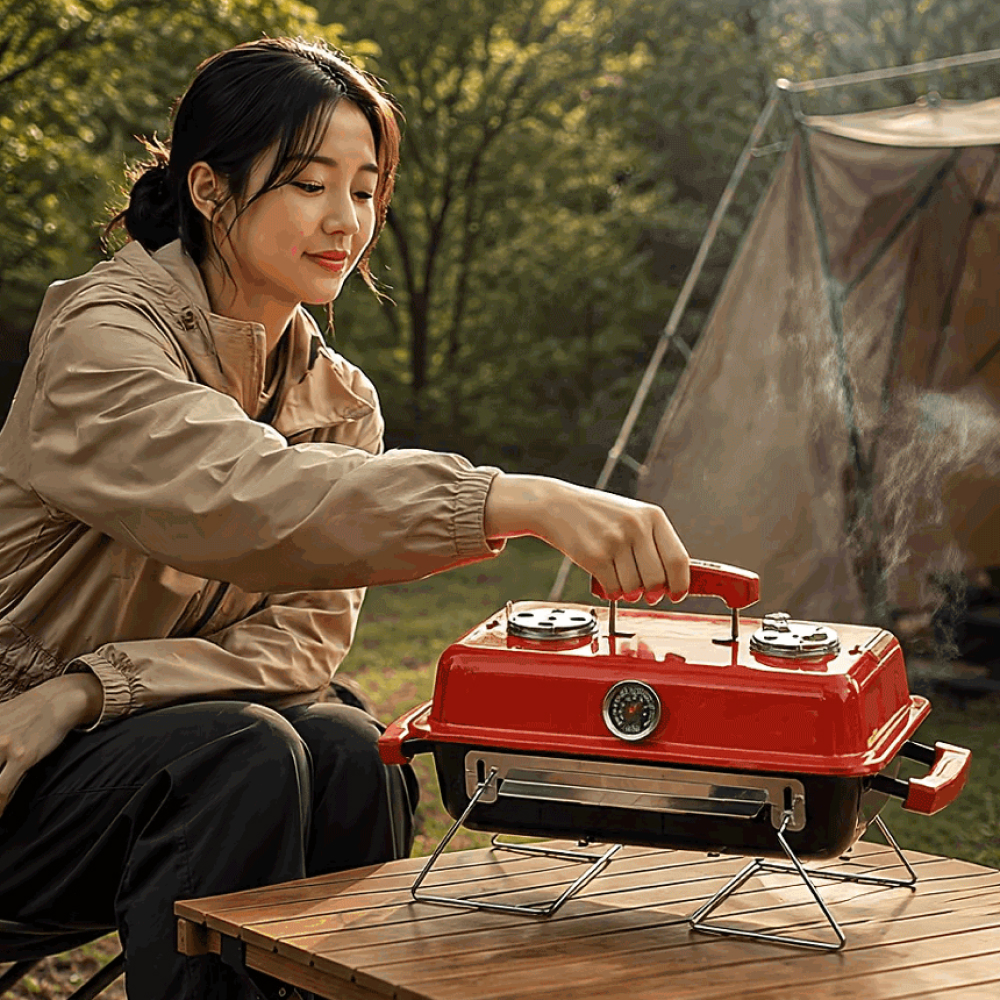꾸버스 스모킹셰프 바베큐그릴 휴대용 접이식 캠핑 숯불 BBQ 훈제 직화 법랑 사각 화로대 이미지 7