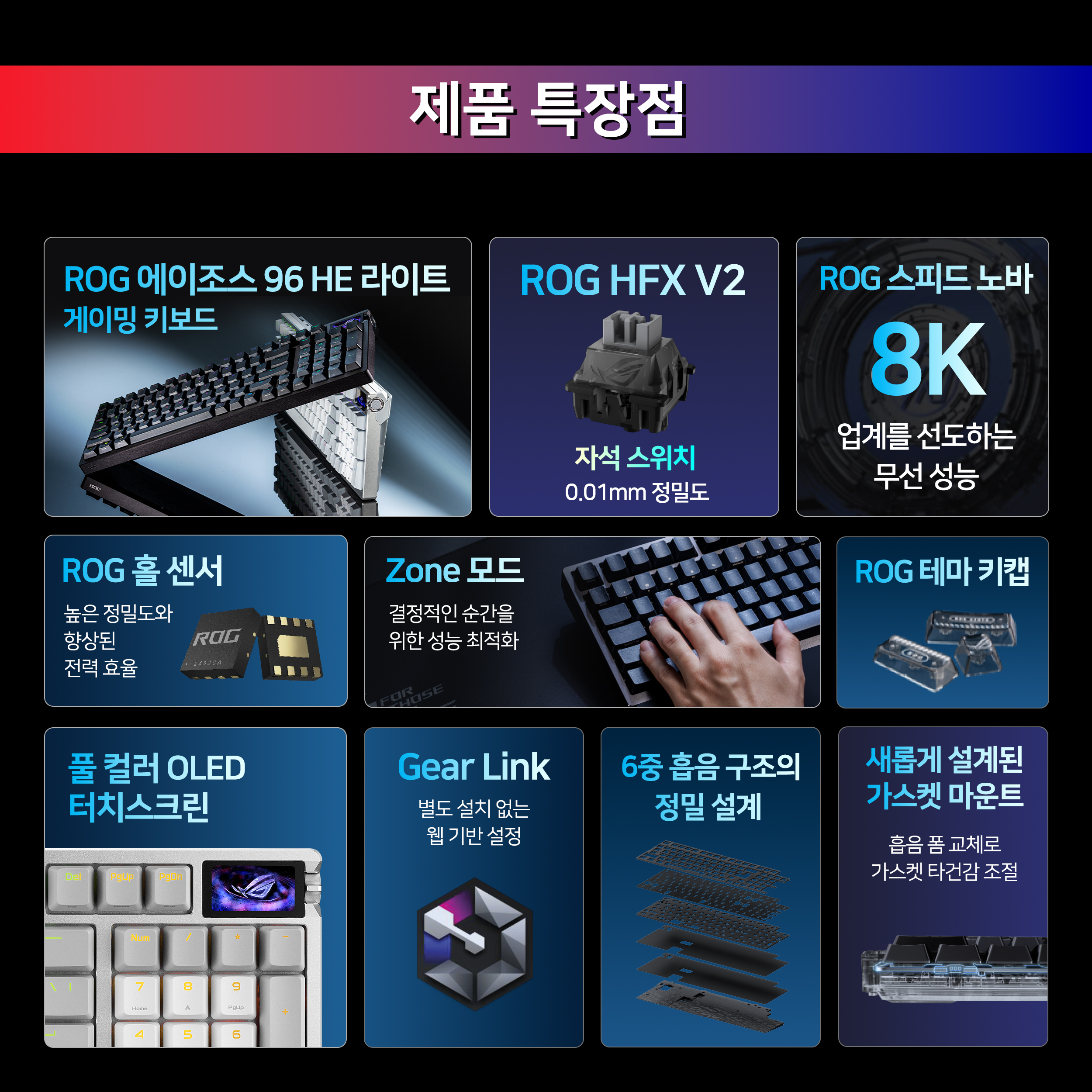 ROG 에이조스 96 HE 라이트 게이밍 키보드 자석축 블랙 이미지 8