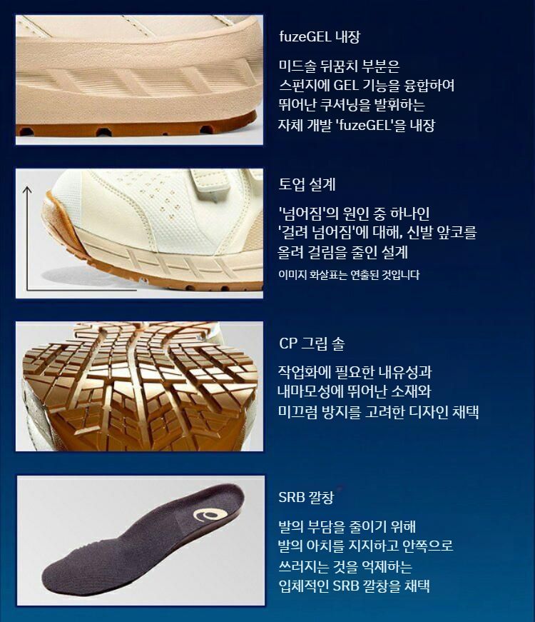 아식스 CP112 안전화 4인치 3E 경량 작업화 발볼넓은 찍찍이 와이드 1273A056 이미지 6