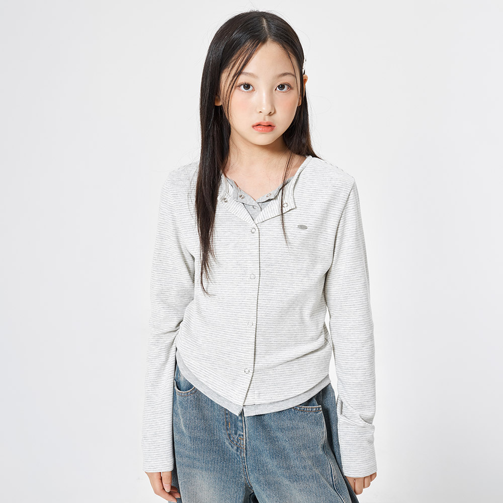 더데이걸 또또 스냅 2중 레이어드 긴팔 가디건 티 TGLA26806 - 상세 이미지 2
