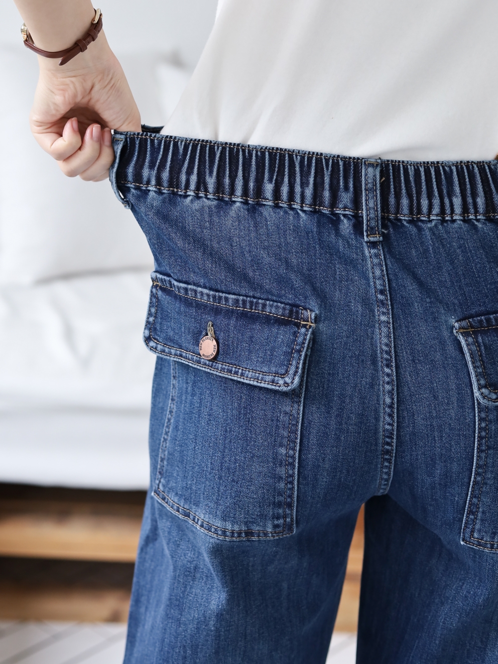 배기청바지 보이핏청바지 진청데님 절개 뒷밴딩 빅사이즈 데님팬츠 이미지 7