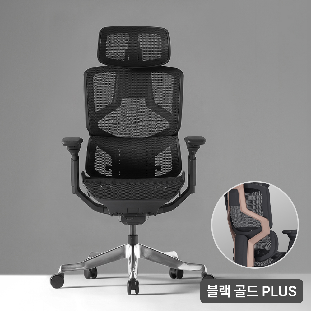 올즈 알티오 PRO 풀메쉬 바이오싱크 인체공학 다기능 사무용 컴퓨터의자 블랙 골드 PLUS