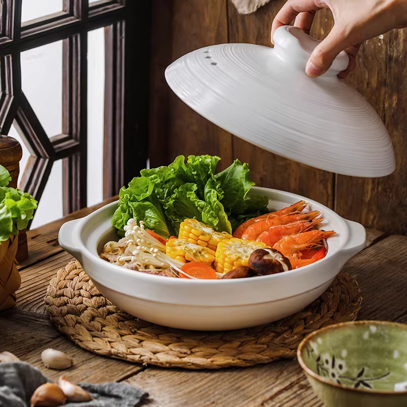 일본식 뚝배기 냄비 전골 내열 찜기 세라믹 조림 돌솥 0.7L 화이트 - 상세 이미지 2