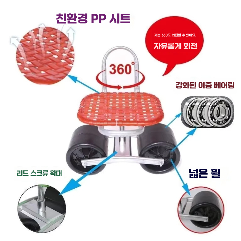 밭일의자 농사 의자 바퀴 농사용 텃밭 농업용 이동식 등받이 - 상품 이미지