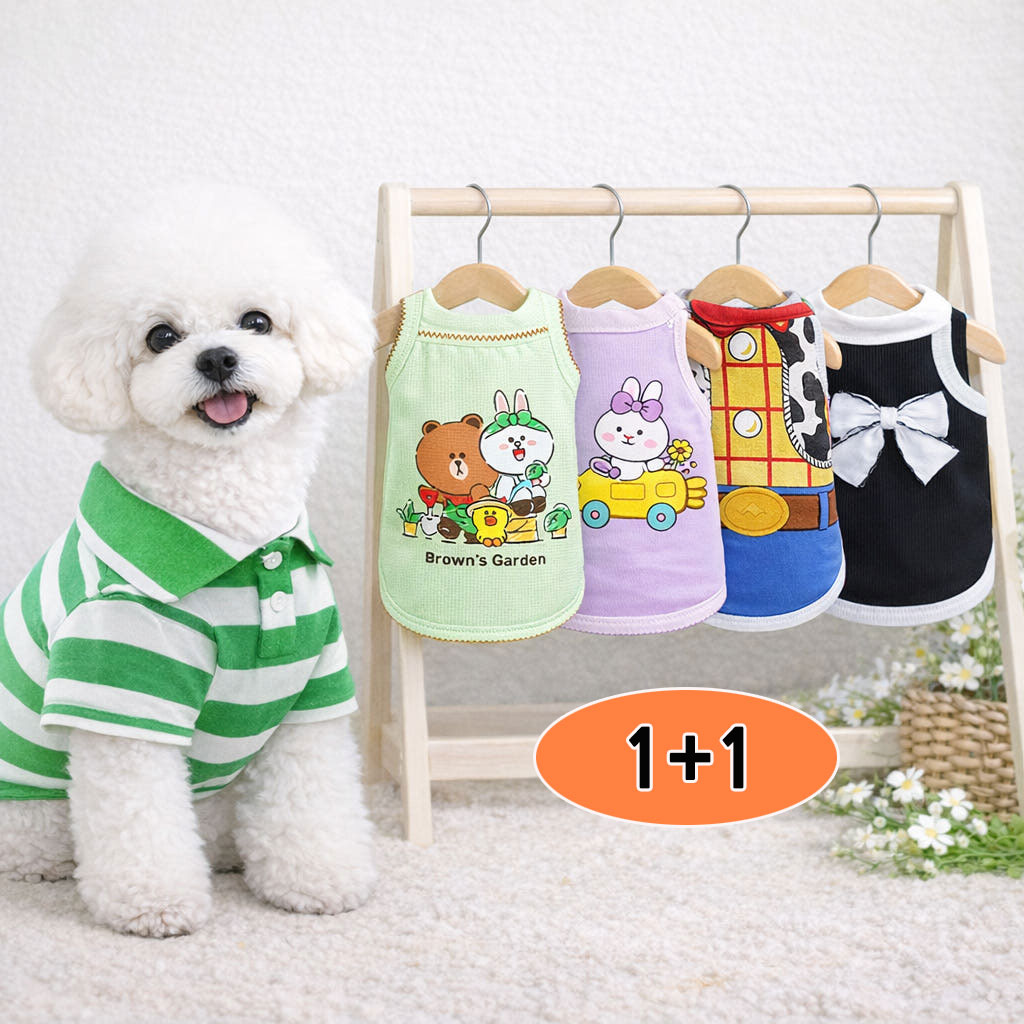 강아지 여름 티셔츠 실내복 소형견 중형견 반려견 5종 기획전 구성 1+1 - 상품 이미지