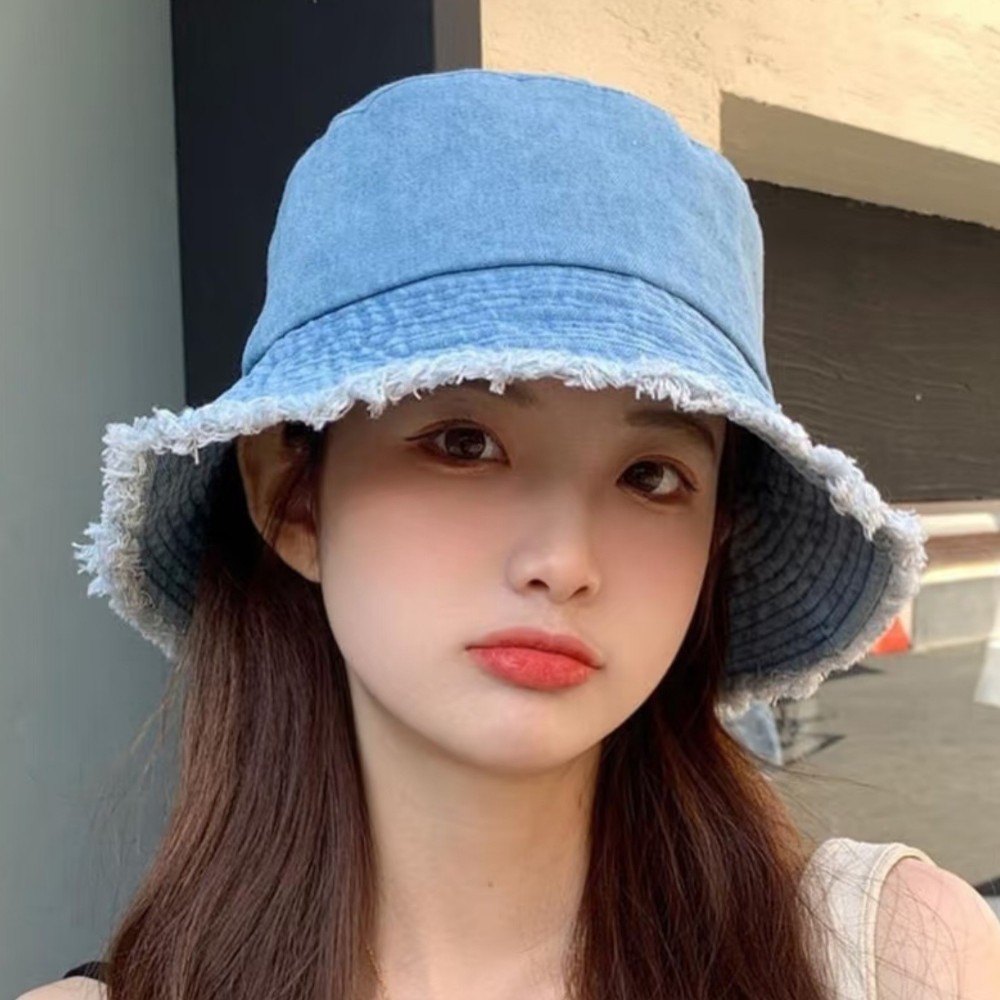 여성 청모자 데님 벙거지 챙넓은 버킷햇 진청 연청 여행용 데일리 모자 - 상품 이미지