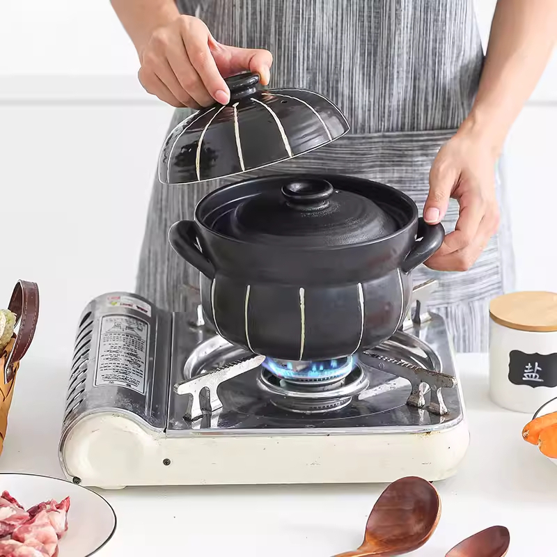 전골뚝배기 가마솥 도자기 솥밥 누룽지 일식 일본식 가로줄무늬 1.5L - 상세 이미지 5