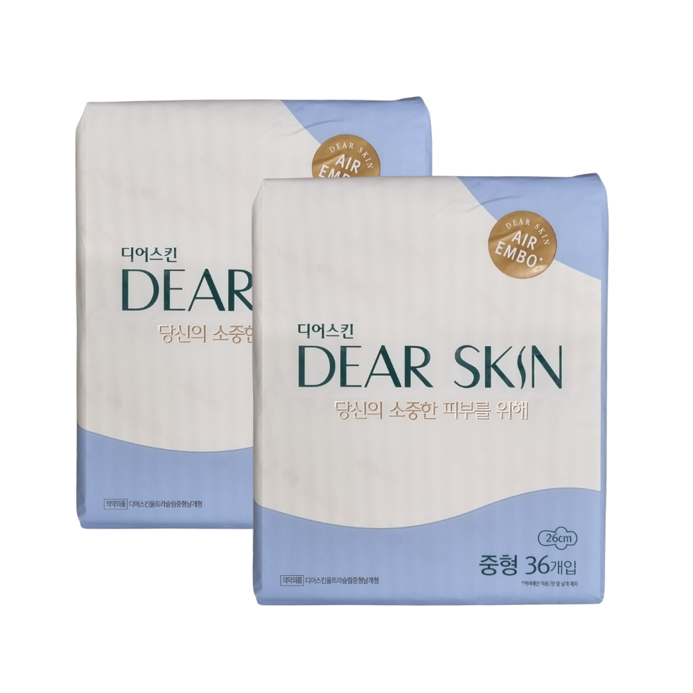 디어스킨 에어엠보 날개형 생리대 중형 36매 x2팩 - 상품 이미지