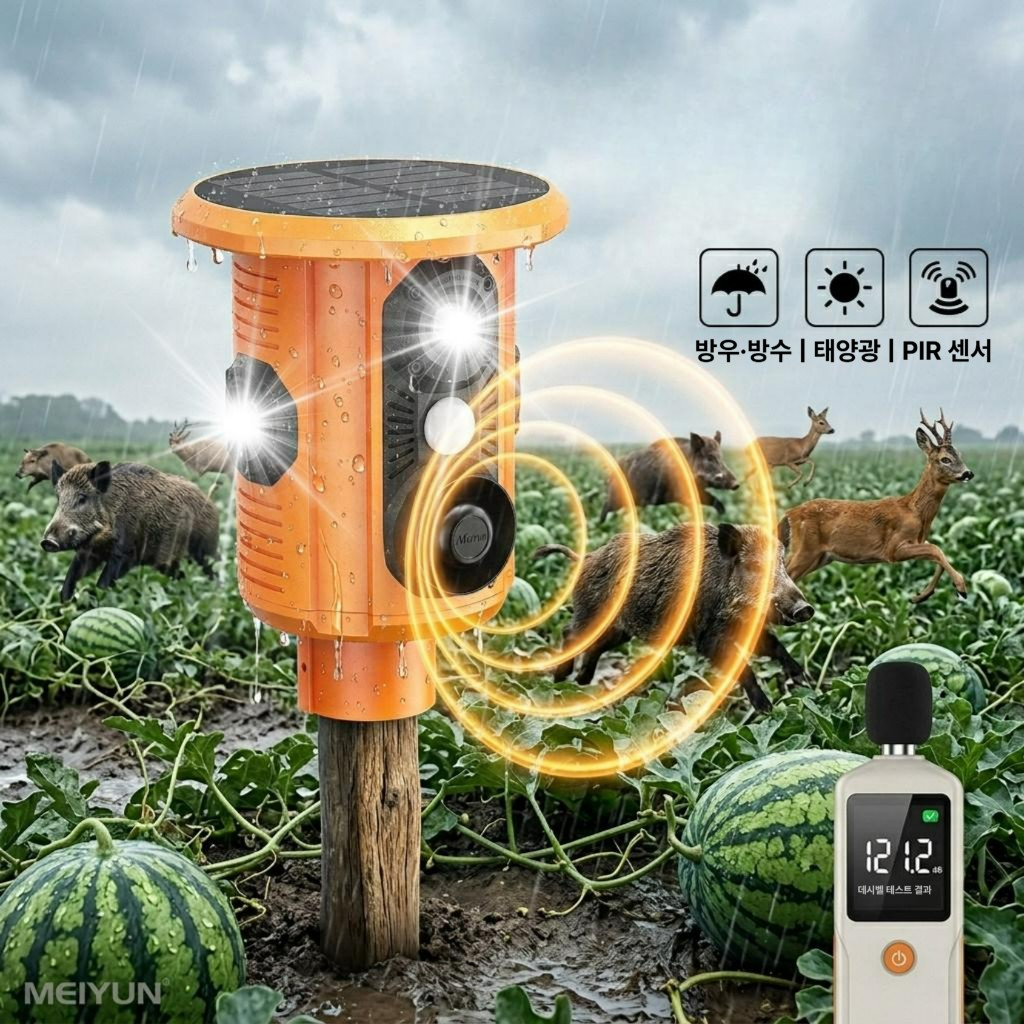 태양광 새 퇴치기 야생동물 접근방지 농장 과수원 정원 보호용 듀얼 스피커 라이트 적외선 5 분 타이머 - 상세 이미지 3