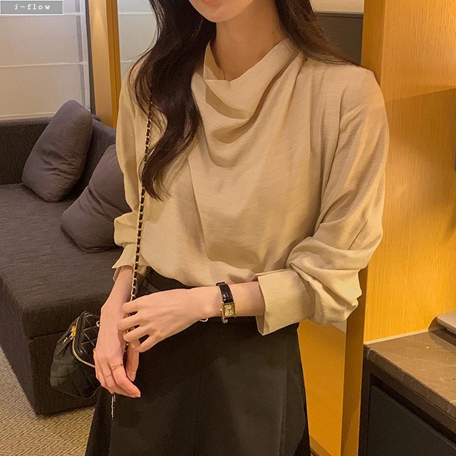 카이아 볼륨 드레이프넥 스트랩 블라우스 3col 가을 봄 모크넥 벨트 울 루즈핏 제이플로우 이미지 6