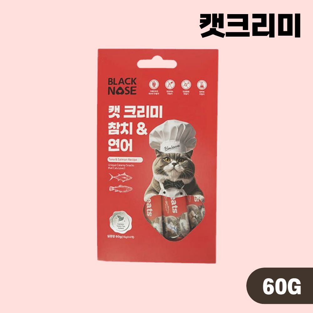 블랙노즈 캣크리미 스틱 길냥이 길고양이 간식 참치 연어, 60g, 1개 - 상품 이미지