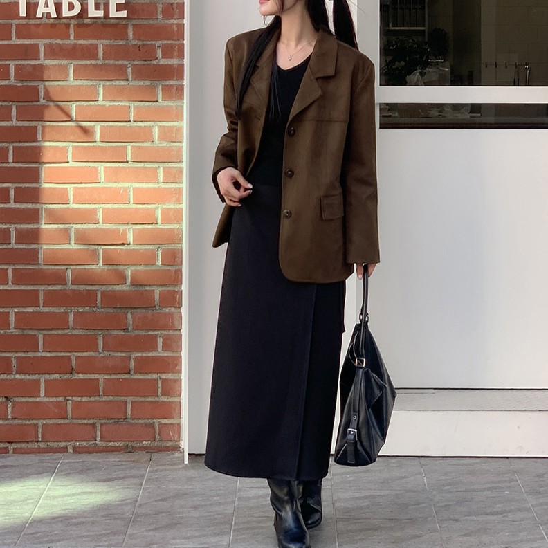 백다트 뒷트임 스트랩 랩 롱스커트 이미지 7